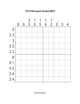 Nonogram - 10x10 - A67 Printable Puzzle