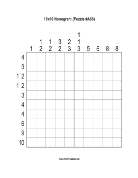 Nonogram - 10x10 - A68 Printable Puzzle