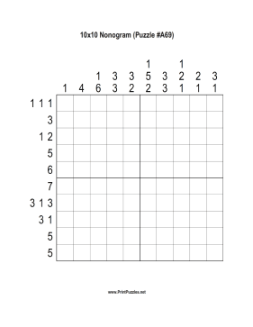 Nonogram - 10x10 - A69 Printable Puzzle