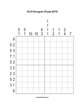 Nonogram - 10x10 - A70 Printable Puzzle