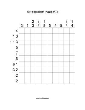Nonogram - 10x10 - A72 Printable Puzzle