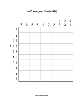 Nonogram - 10x10 - A76 Printable Puzzle