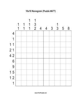 Nonogram - 10x10 - A77 Printable Puzzle