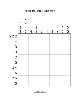 Nonogram - 10x10 - A81 Printable Puzzle