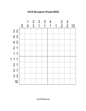 Nonogram - 10x10 - A83 Printable Puzzle