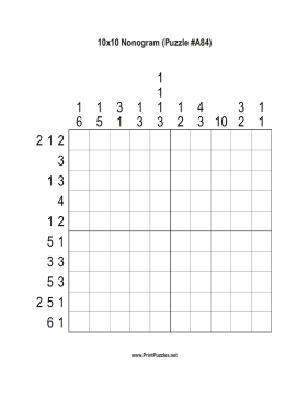 Nonogram - 10x10 - A84 Printable Puzzle