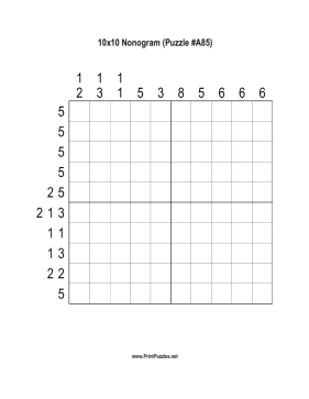 Nonogram - 10x10 - A85 Printable Puzzle