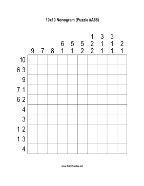 Nonogram - 10x10 - A88 Printable Puzzle