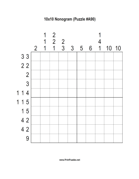 Nonogram - 10x10 - A90 Printable Puzzle