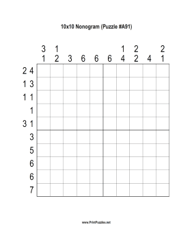 Nonogram - 10x10 - A91 Printable Puzzle