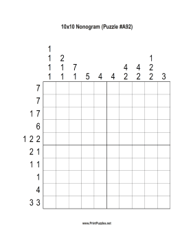 Nonogram - 10x10 - A92 Printable Puzzle