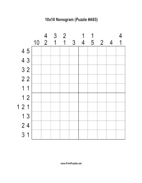 Nonogram - 10x10 - A93 Printable Puzzle