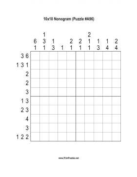 Nonogram - 10x10 - A96 Printable Puzzle