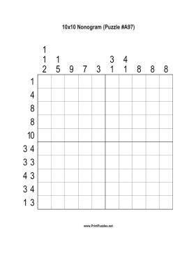 Nonogram - 10x10 - A97 Printable Puzzle