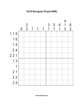 Nonogram - 10x10 - A98 Printable Puzzle