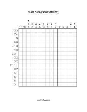 Nonogram - 15x15 - A1 Printable Puzzle