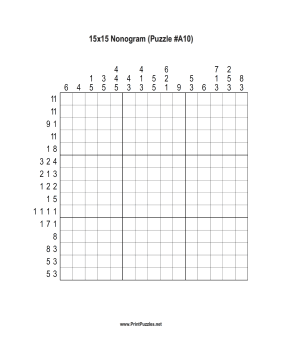 Nonogram - 15x15 - A10 Printable Puzzle