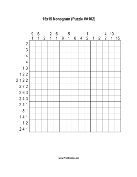 Nonogram - 15x15 - A102 Printable Puzzle
