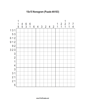 Nonogram - 15x15 - A103 Printable Puzzle