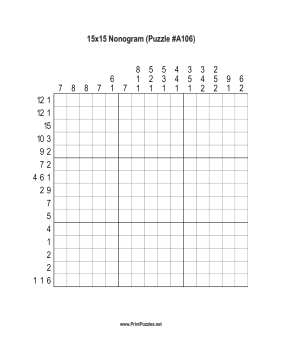 Nonogram - 15x15 - A106 Printable Puzzle