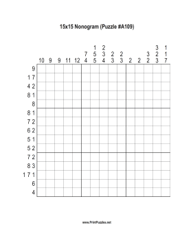 Nonogram - 15x15 - A109 Printable Puzzle