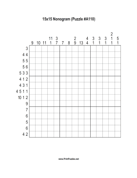Nonogram - 15x15 - A110 Printable Puzzle