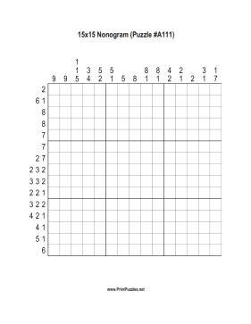 Nonogram - 15x15 - A111 Printable Puzzle