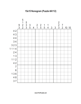 Nonogram - 15x15 - A112 Printable Puzzle