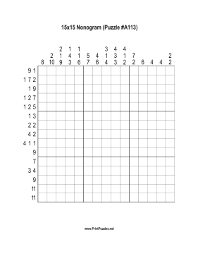 Nonogram - 15x15 - A113 Printable Puzzle