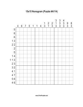 Nonogram - 15x15 - A114 Printable Puzzle