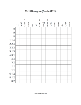Nonogram - 15x15 - A115 Printable Puzzle