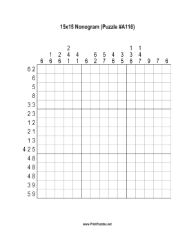 Nonogram - 15x15 - A116 Printable Puzzle