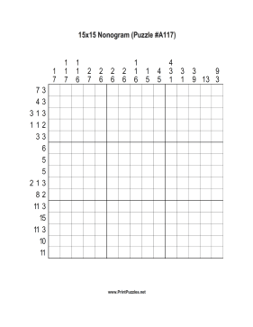 Nonogram - 15x15 - A117 Printable Puzzle
