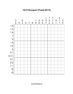 Nonogram - 15x15 - A118 Printable Puzzle