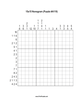 Nonogram - 15x15 - A119 Printable Puzzle