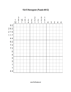 Nonogram - 15x15 - A12 Printable Puzzle