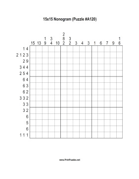 Nonogram - 15x15 - A120 Printable Puzzle