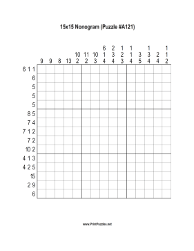 Nonogram - 15x15 - A121 Printable Puzzle