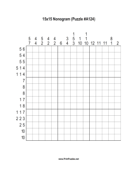 Nonogram - 15x15 - A124 Printable Puzzle