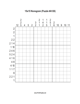 Nonogram - 15x15 - A126 Printable Puzzle