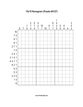 Nonogram - 15x15 - A127 Printable Puzzle