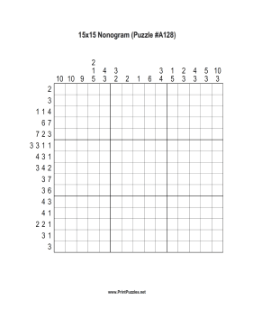 Nonogram - 15x15 - A128 Printable Puzzle