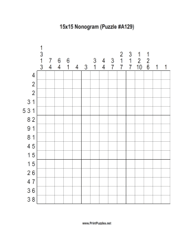 Nonogram - 15x15 - A129 Printable Puzzle