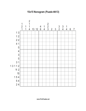 Nonogram - 15x15 - A13 Printable Puzzle