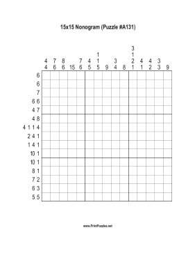 Nonogram - 15x15 - A131 Printable Puzzle