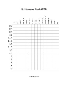 Nonogram - 15x15 - A132 Printable Puzzle