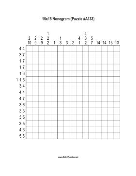 Nonogram - 15x15 - A133 Printable Puzzle