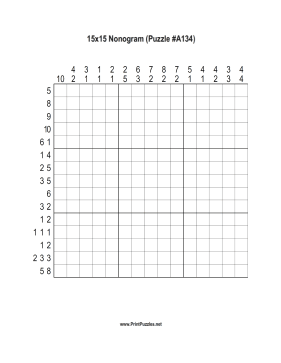 Nonogram - 15x15 - A134 Printable Puzzle