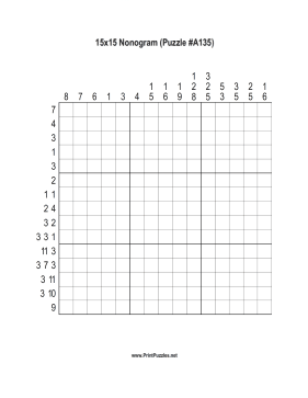 Nonogram - 15x15 - A135 Printable Puzzle