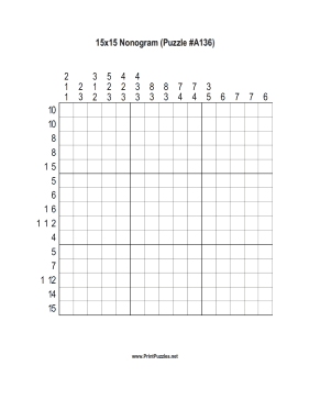 Nonogram - 15x15 - A136 Printable Puzzle